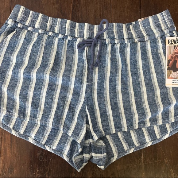 Blue and White Striped Women's Shorts - Picture 1 of 3
